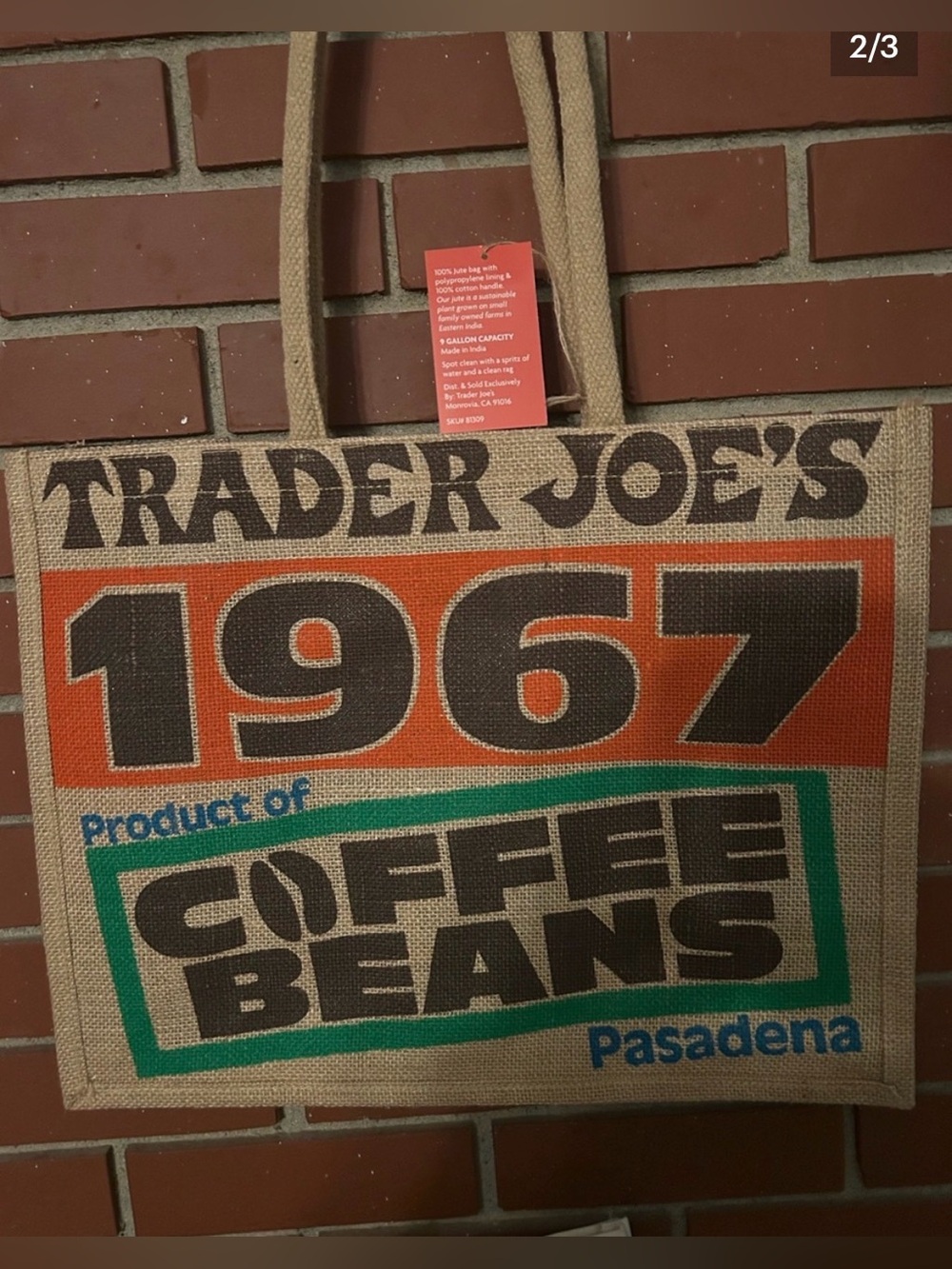TRADER JOE’S 1967 Coffee Beans Jute Tote Bag -